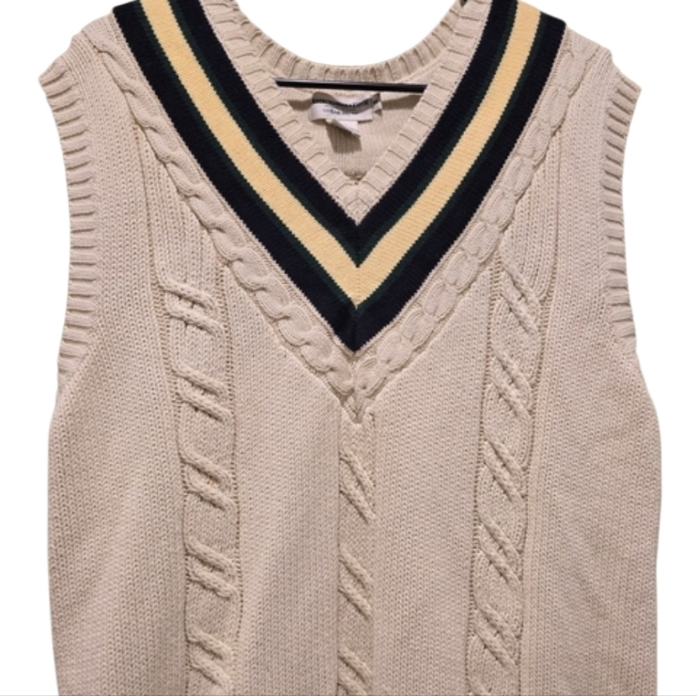 Vintage Abercrombie & Fitch Cream V-Neck Chunky Sweater Vest Size M - Picture 2 of 7